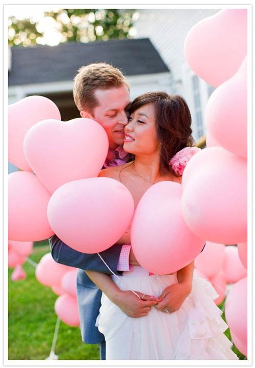 Ballons rose en forme de coeur, decor mariage rose bonbon, rose pastel